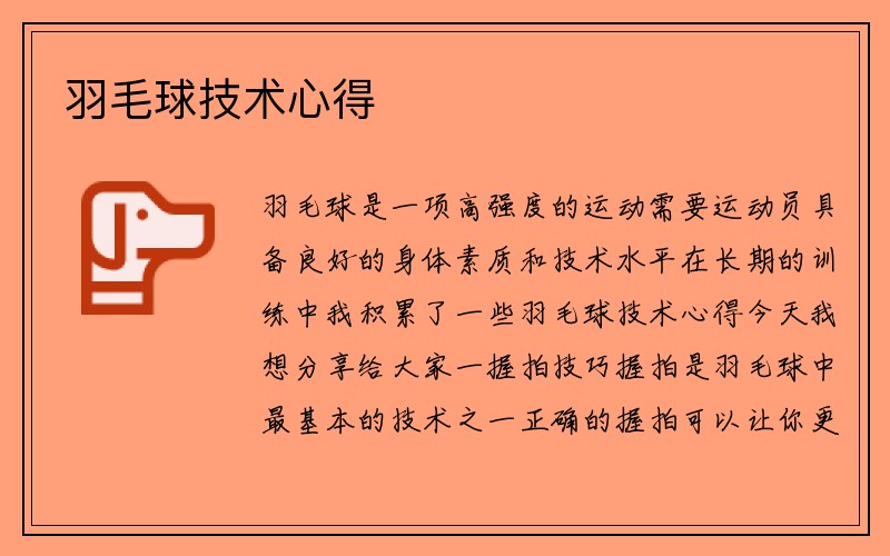 羽毛球技术心得