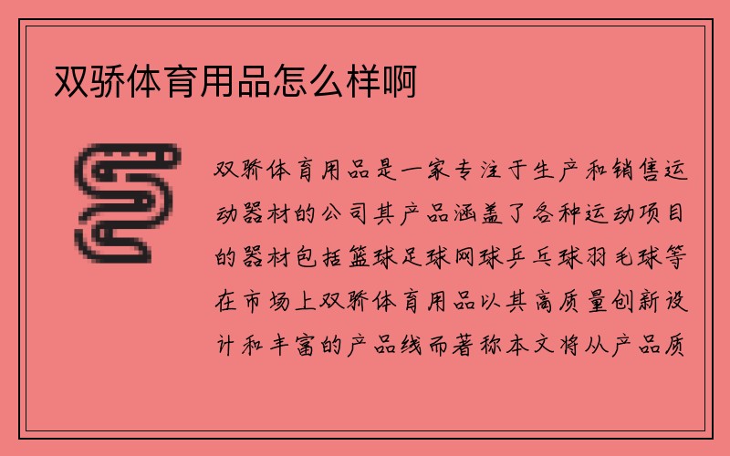 双骄体育用品怎么样啊